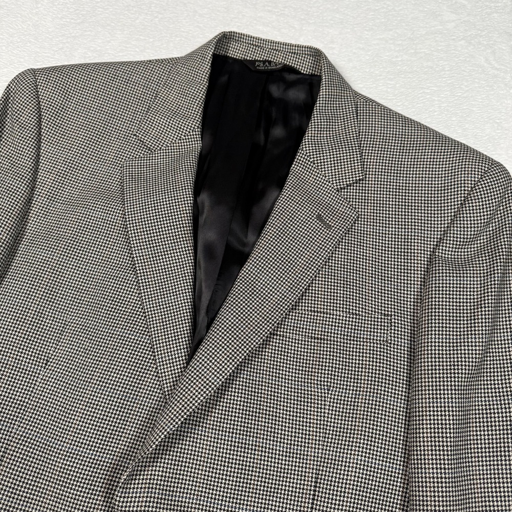 Jos A Bank Blazer Mens 44 Long Black White Wool Silk Houndstooth Classic Jacket‎